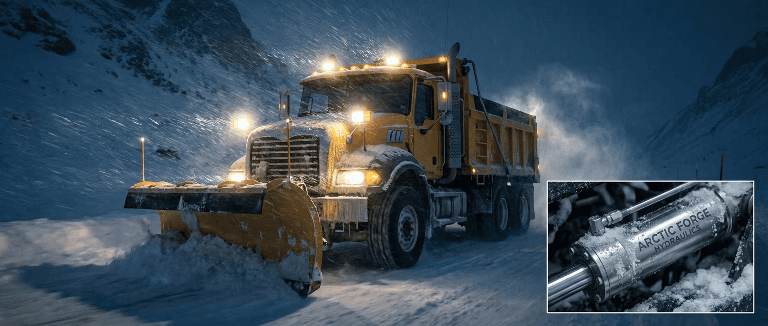 Heavy duty snow plow hydraulic cylinder for extreme sub-zero blizzard conditions